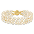 14k 5-6mm White Near Round FW Cultured Pearl 3-strand Bracelet