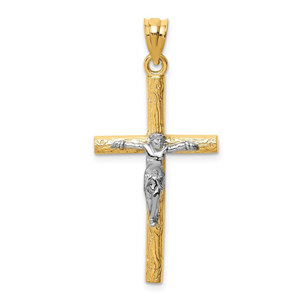 14K Two-Tone Gold Crucifix Pendant with Polished Finish Solid Design