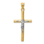 14K Two-Tone Gold Crucifix Pendant with Polished Finish Solid Design