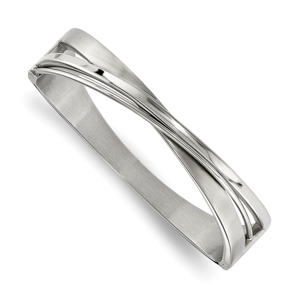 Stainless Steel Brushed and Polished Twisted Hinged Bangle Bracelet for Women