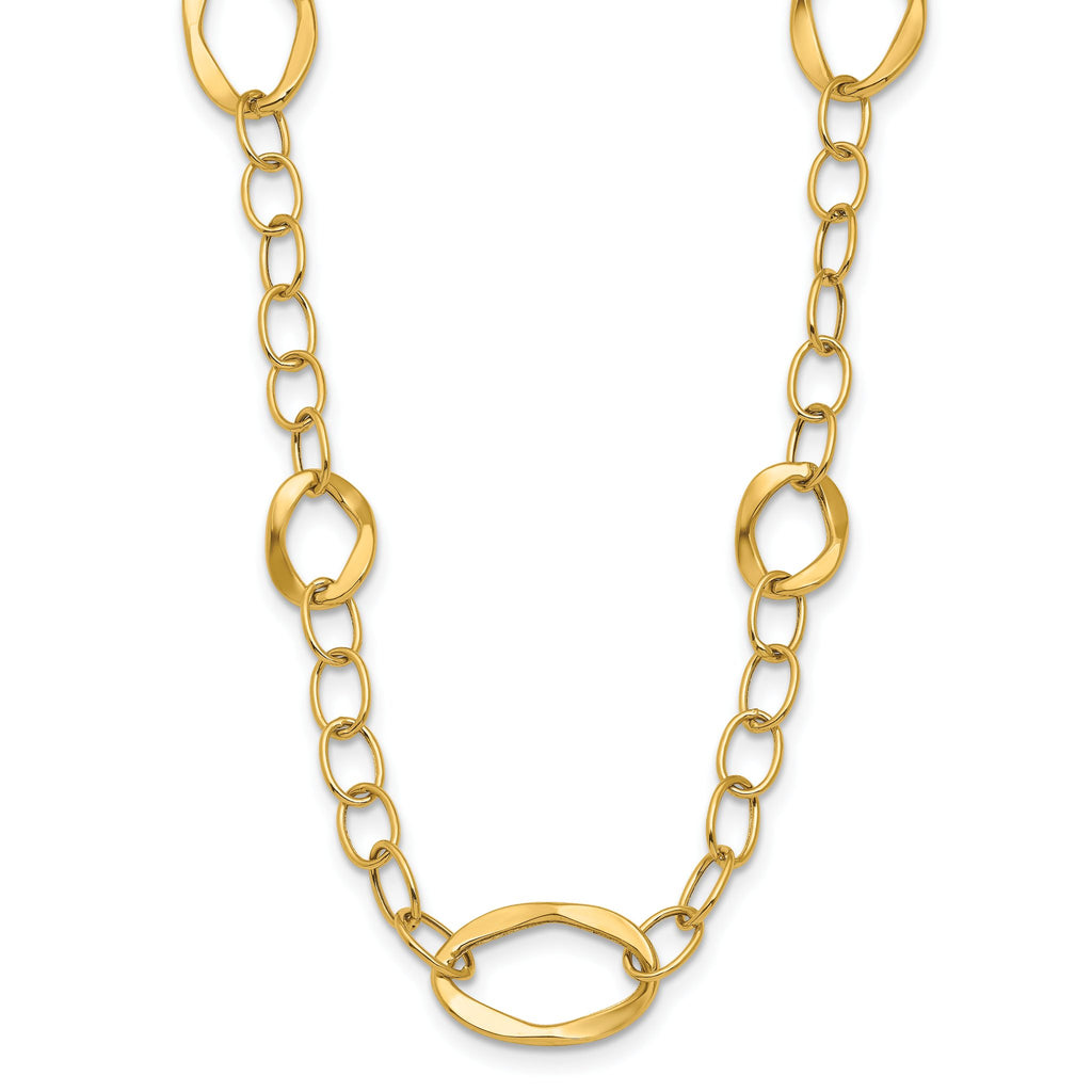 14K Gold Fancy Link Necklace with Polished Finish and Extender