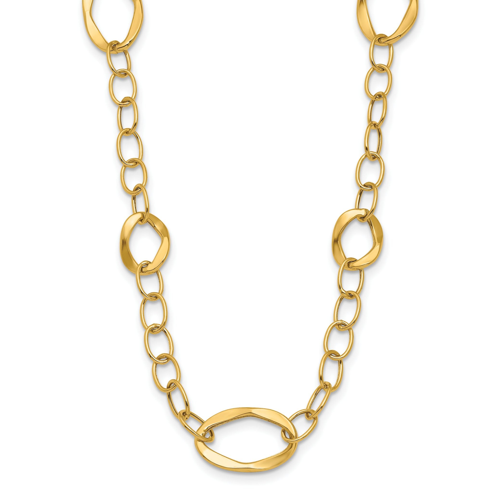 14K Gold Fancy Link Necklace with Polished Finish and Extender