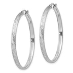 Sophia Jewelers Sterling Silver Rhodium-Plated Satin Diamond-Cut Hoop Earrings 3mm