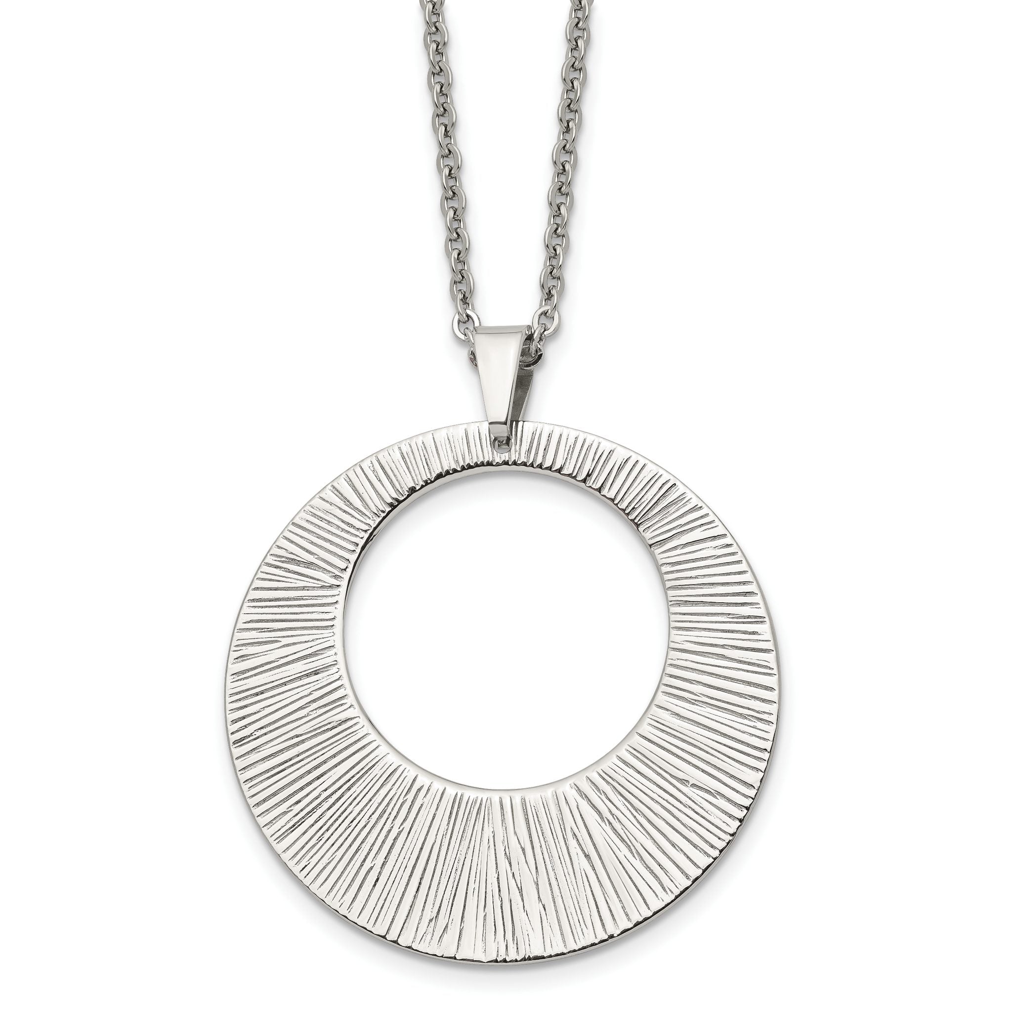 Chisel Stainless Steel Polished and Textured Circle Pendant on a 24 inch Cable Chain Necklace Main image