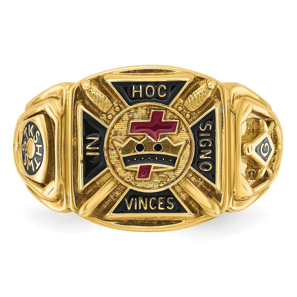 10k Men's Polished and Textured with Multi-color Enamel Knights Templar Masonic Ring