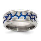 Titanium Blue Anodized 9mm Wedding Band with Reptile Pattern
