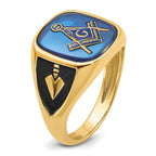 14k Men's Polished, Antiqued and Textured with Imitation Blue Spinel Masonic Ring