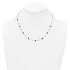 Sterling Silver Rhodium-plated Polished and Beaded Bezel-set Round Red CZ 16 Inch with 2 Inch Extension Necklace