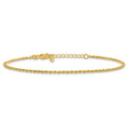 Sterling Silver Gold-tone 2mm Rope Chain 9 inch Plus 1 inch Extender - Total 10 inch Anklet
