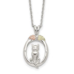Sophia Jewelers Sterling Silver 12K Gold Cat Necklace with Polished Finish