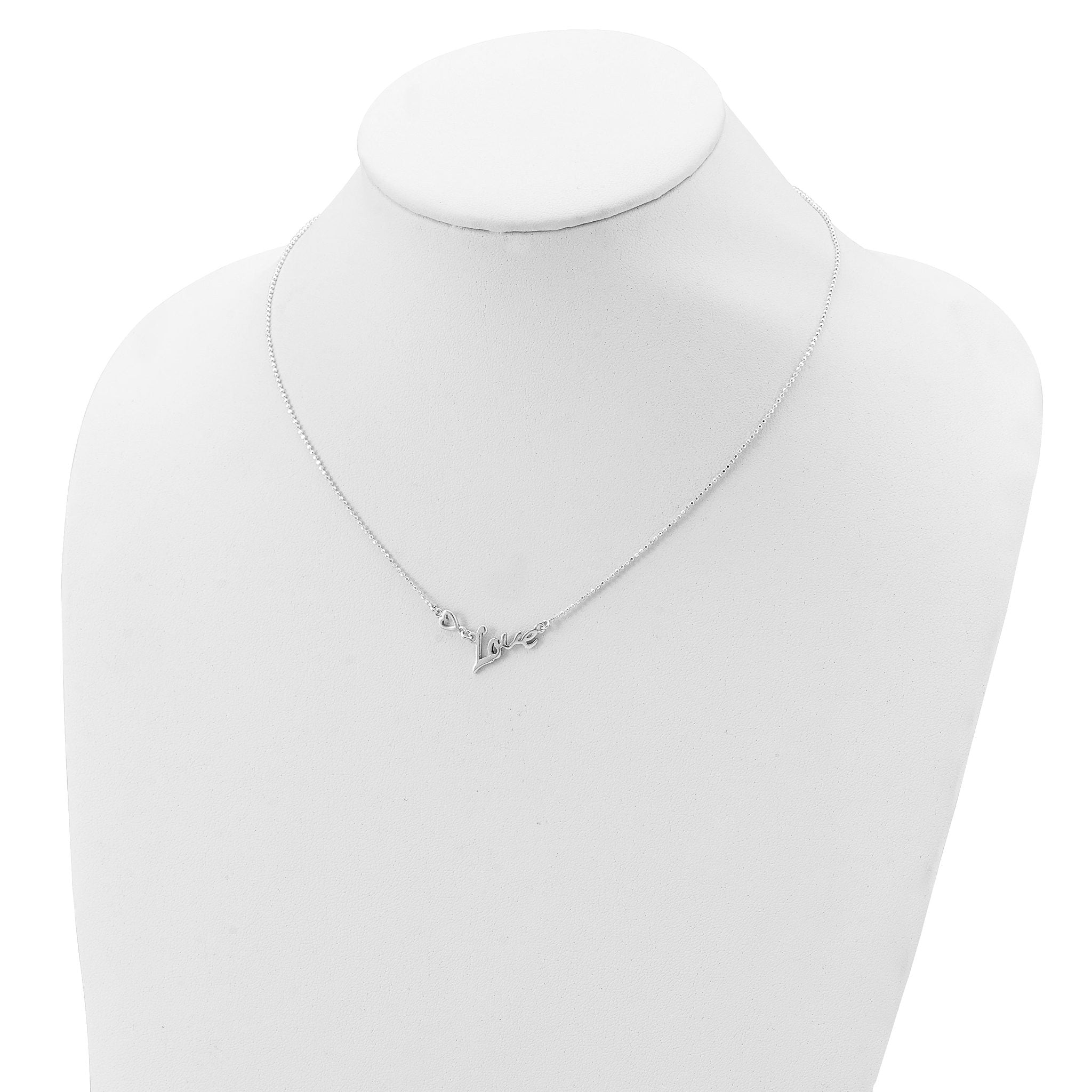 Sterling Silver Polished LOVE With Heart Necklace