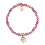 Stainless Steel Polished Rose IP-plated Tree 4mm Pink Jade Beaded Stretch Bracelet for Women