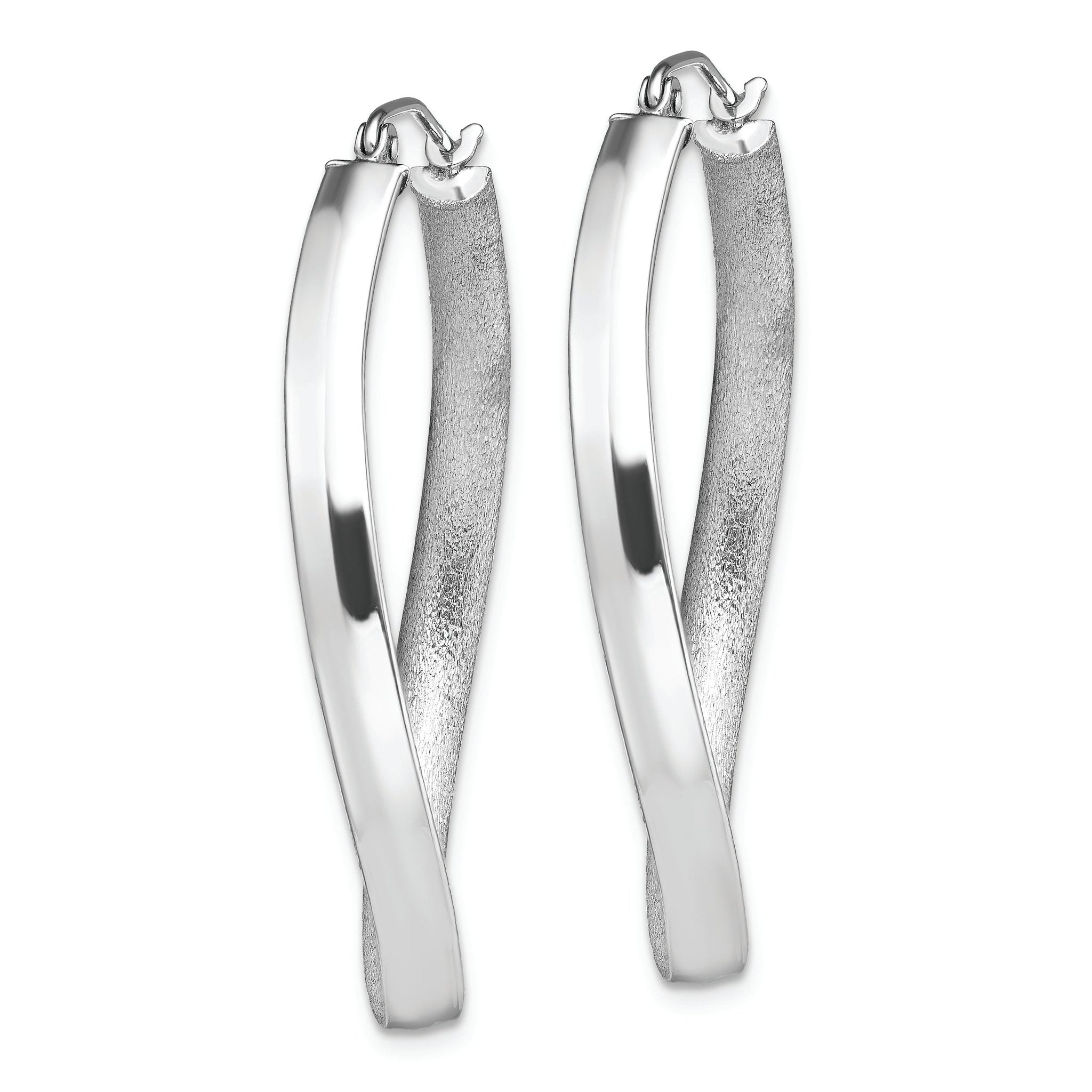 Sterling Silver RH-plated Polished/Satin Twisted Oval Hoop Earrings Secondary image