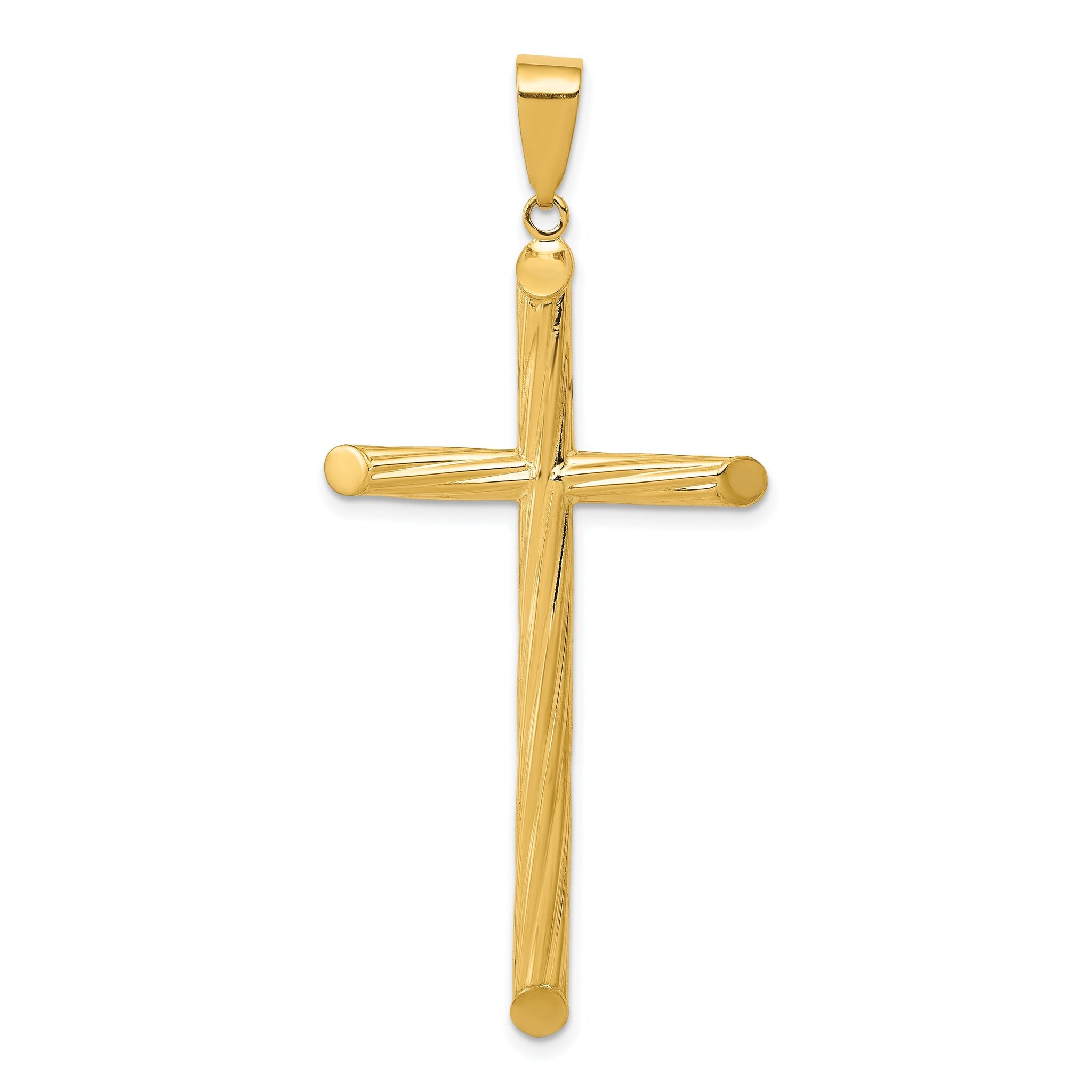 14K Gold Hollow Textured Cross Pendant with 3D Design 53mm Main image