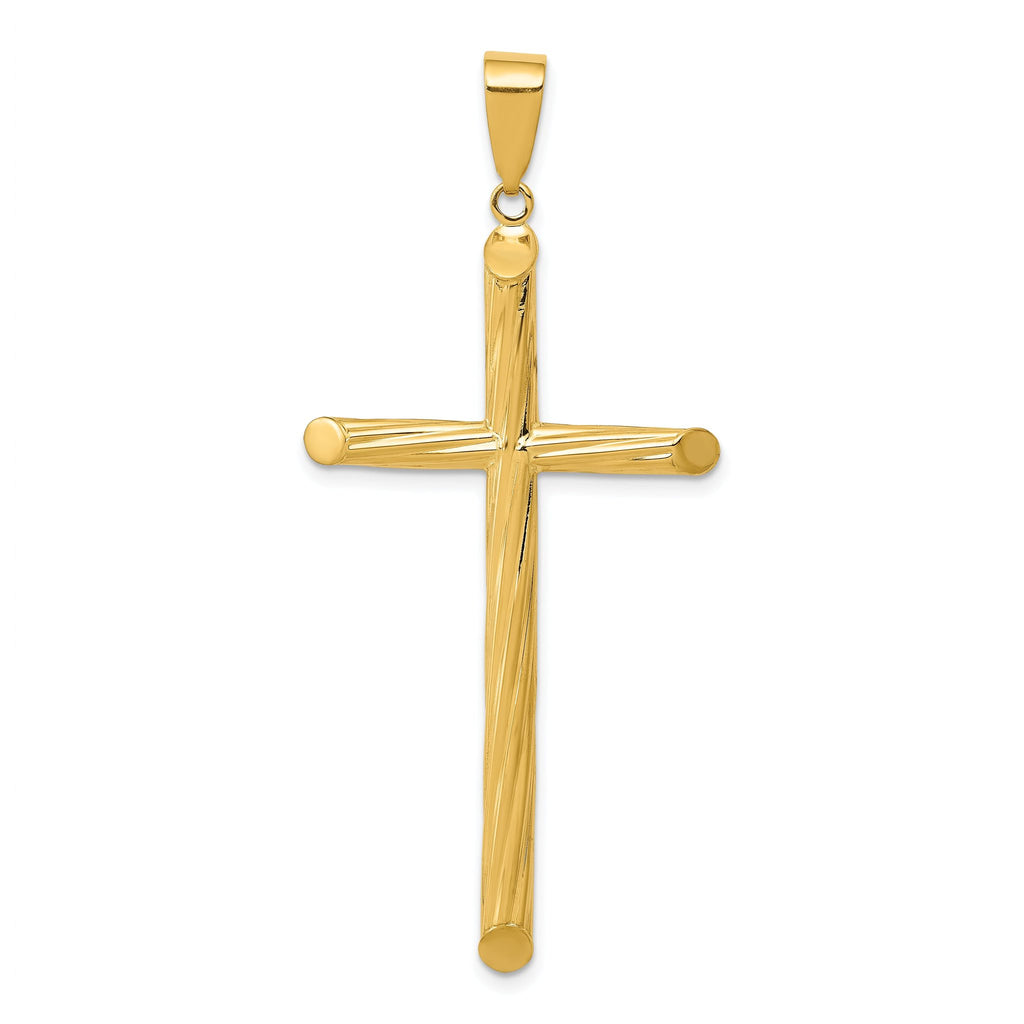 14K Gold Hollow Textured Cross Pendant with 3D Design 53mm