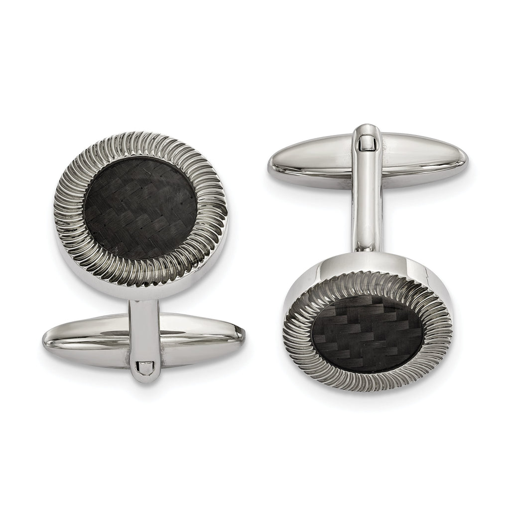 Stainless Steel & Black Carbon Fiber Inlay Cuff Links