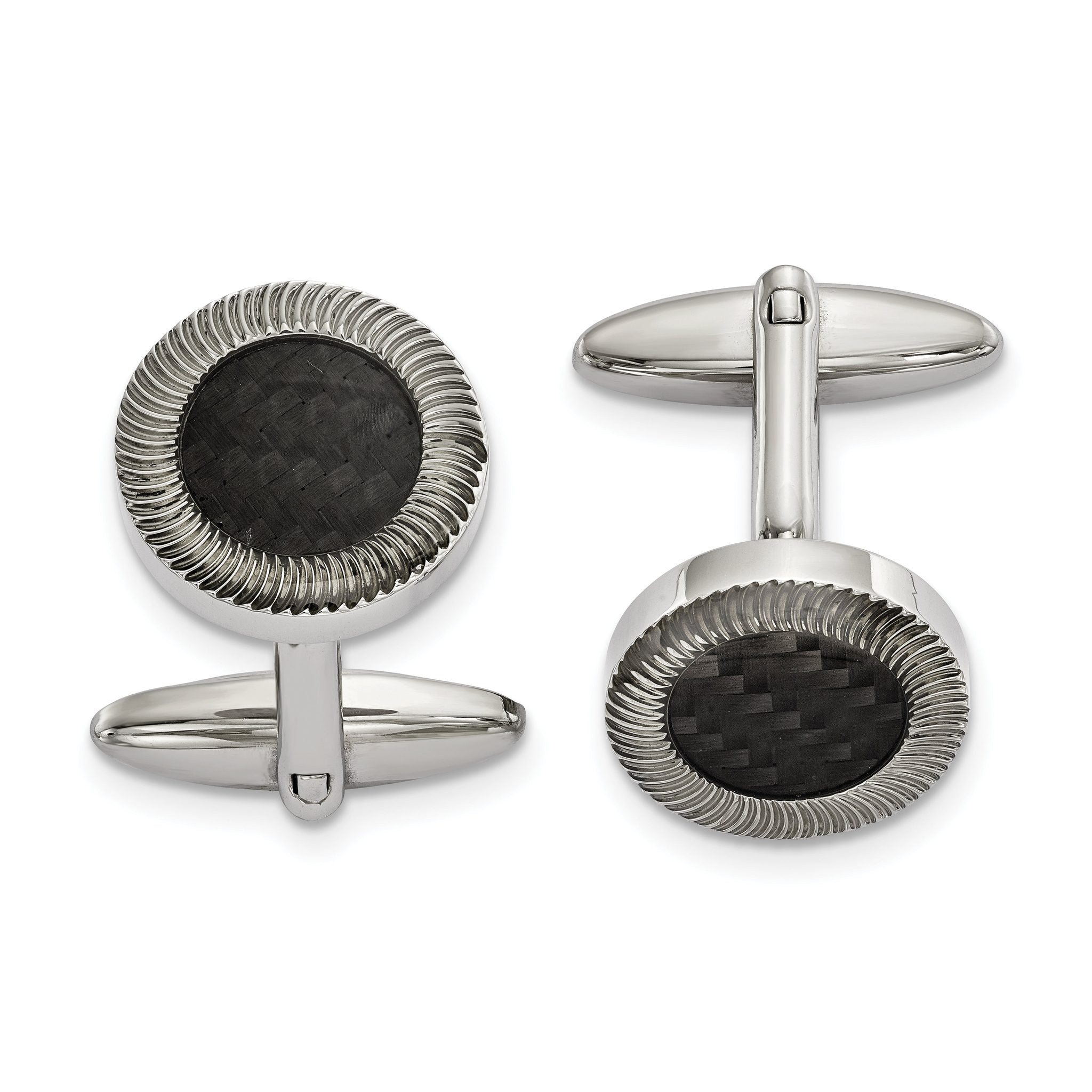 Stainless Steel & Black Carbon Fiber Inlay Cuff Links