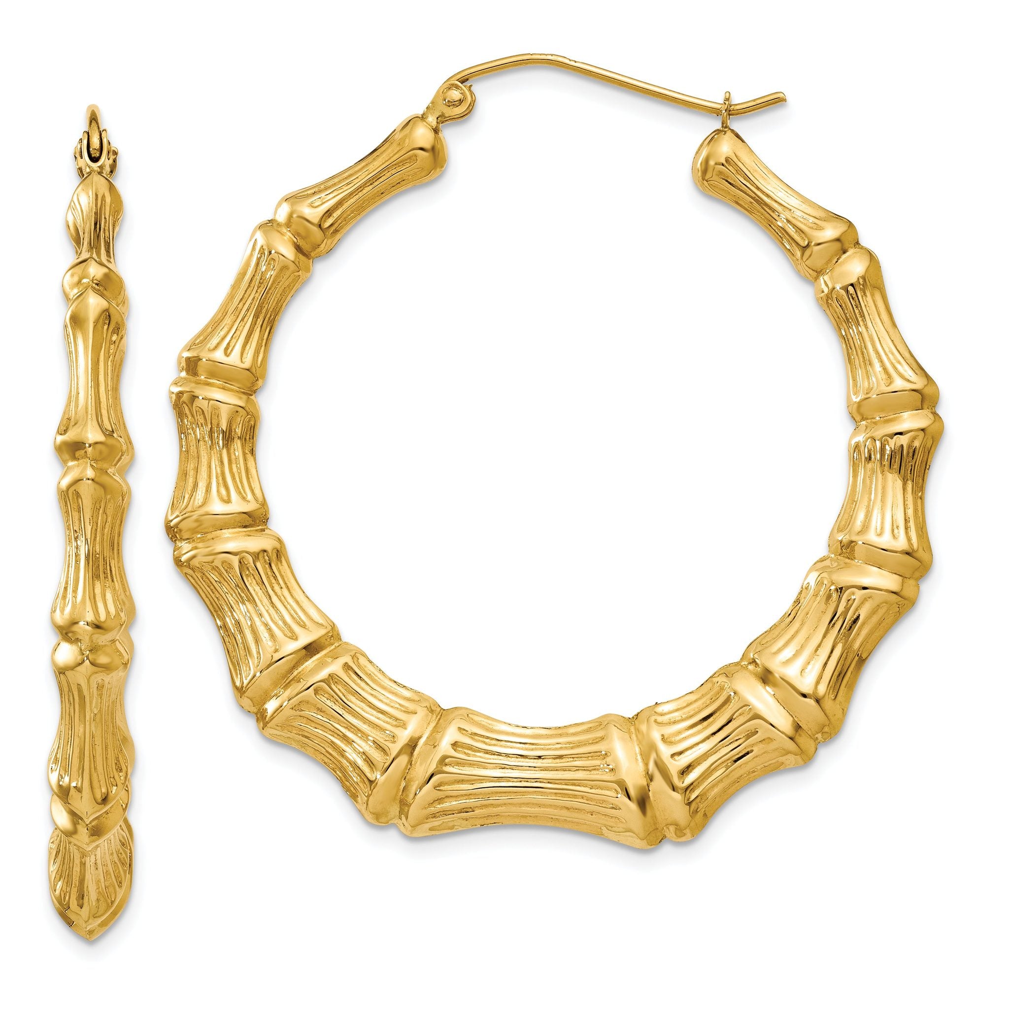 Sophia Jewelers 14K Gold Polished Bamboo Hoop Earrings for Women Main image