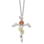 Sterling Silver Necklace with 12K Gold Accents and Floral Cross