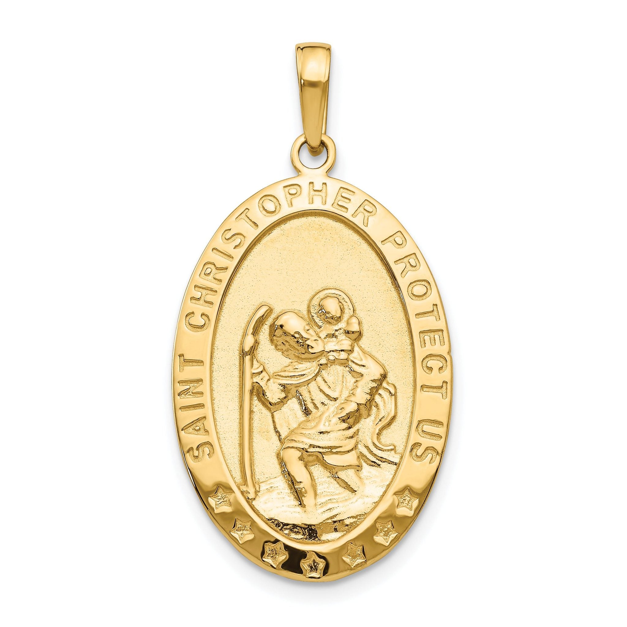 14K Gold Saint Christopher Medal Pendant with Polished Solid Design Main image