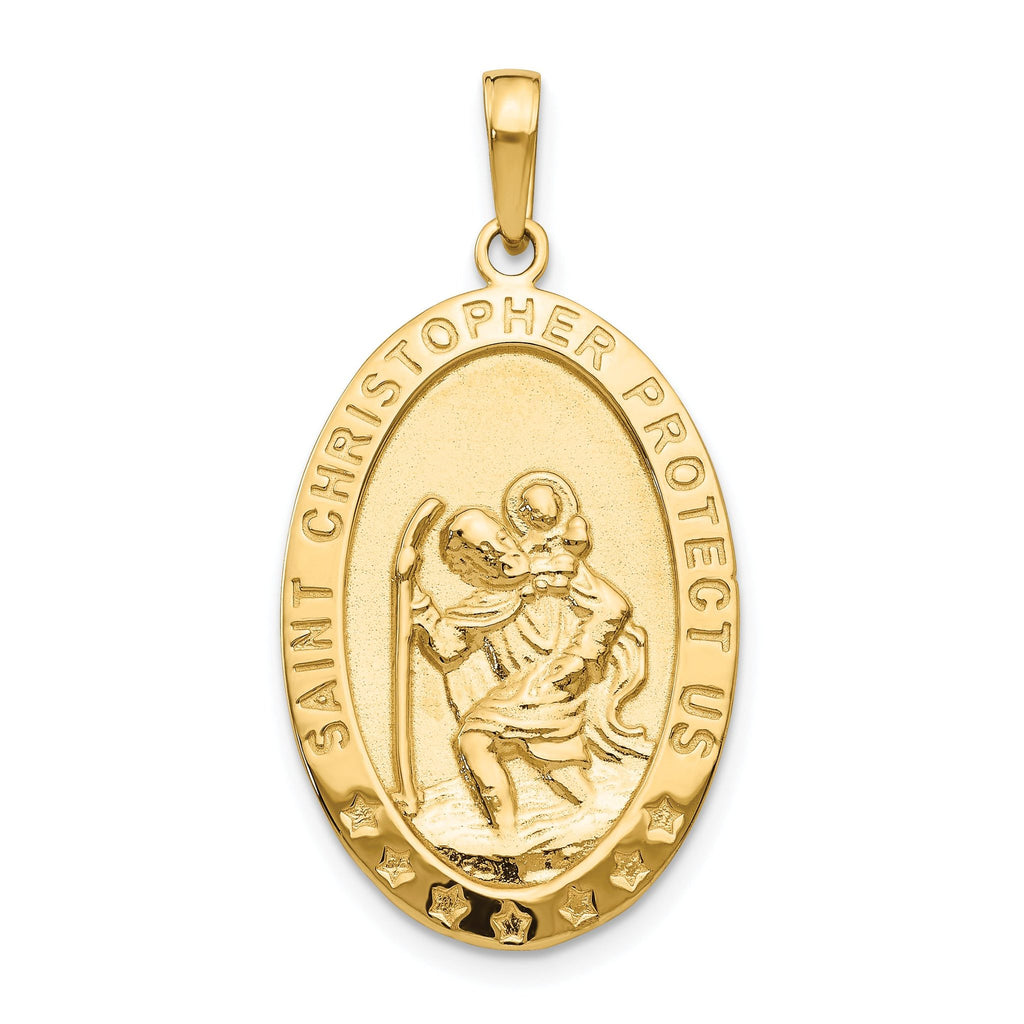 14K Gold Saint Christopher Medal Pendant with Polished Solid Design