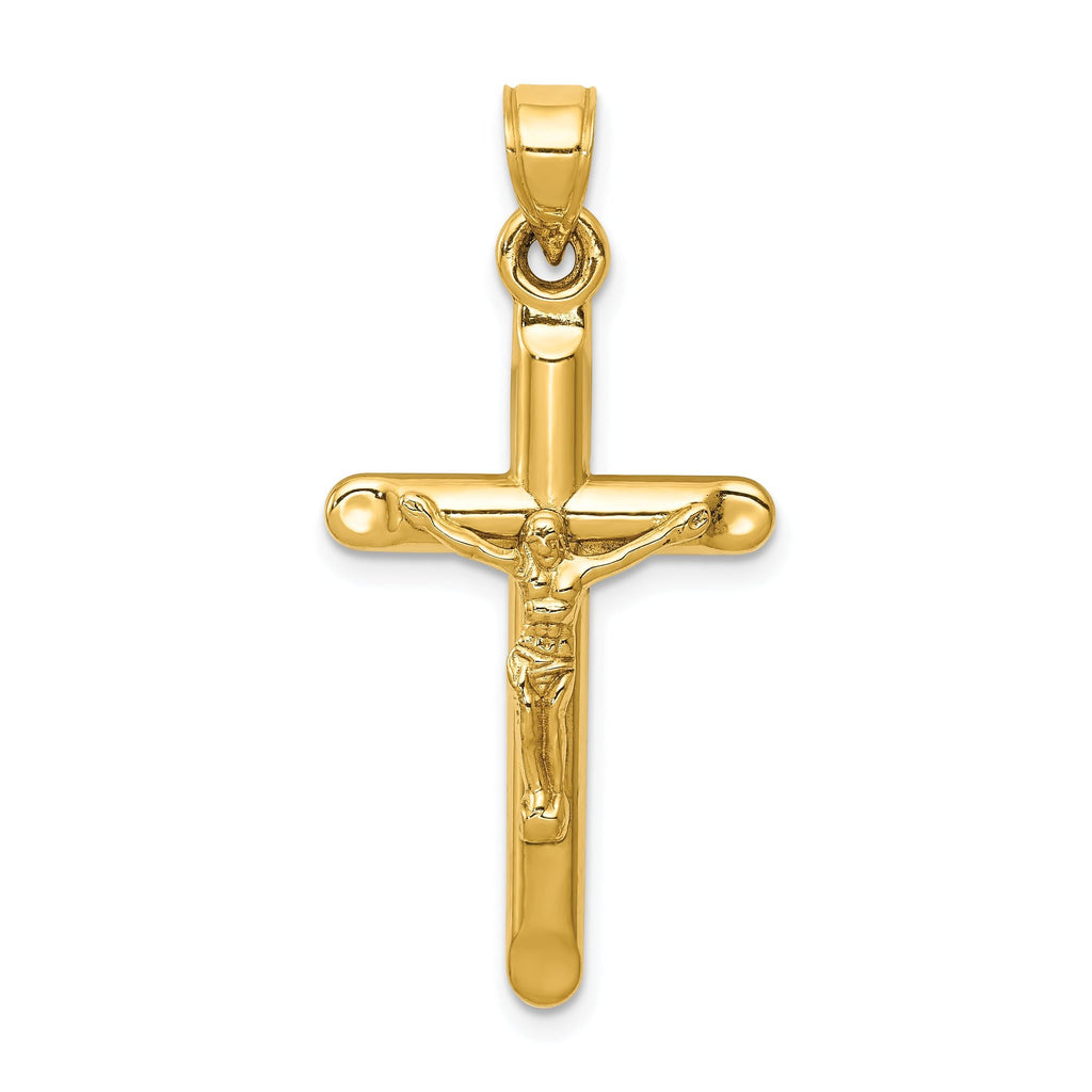 14K Gold Hollow Crucifix Pendant with Polished Finish Elegant & Timeless