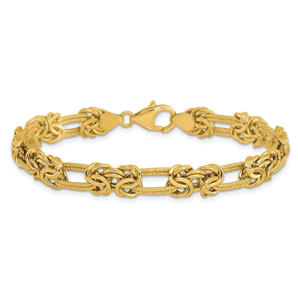 14k Polished Textured Fancy Link Bracelet