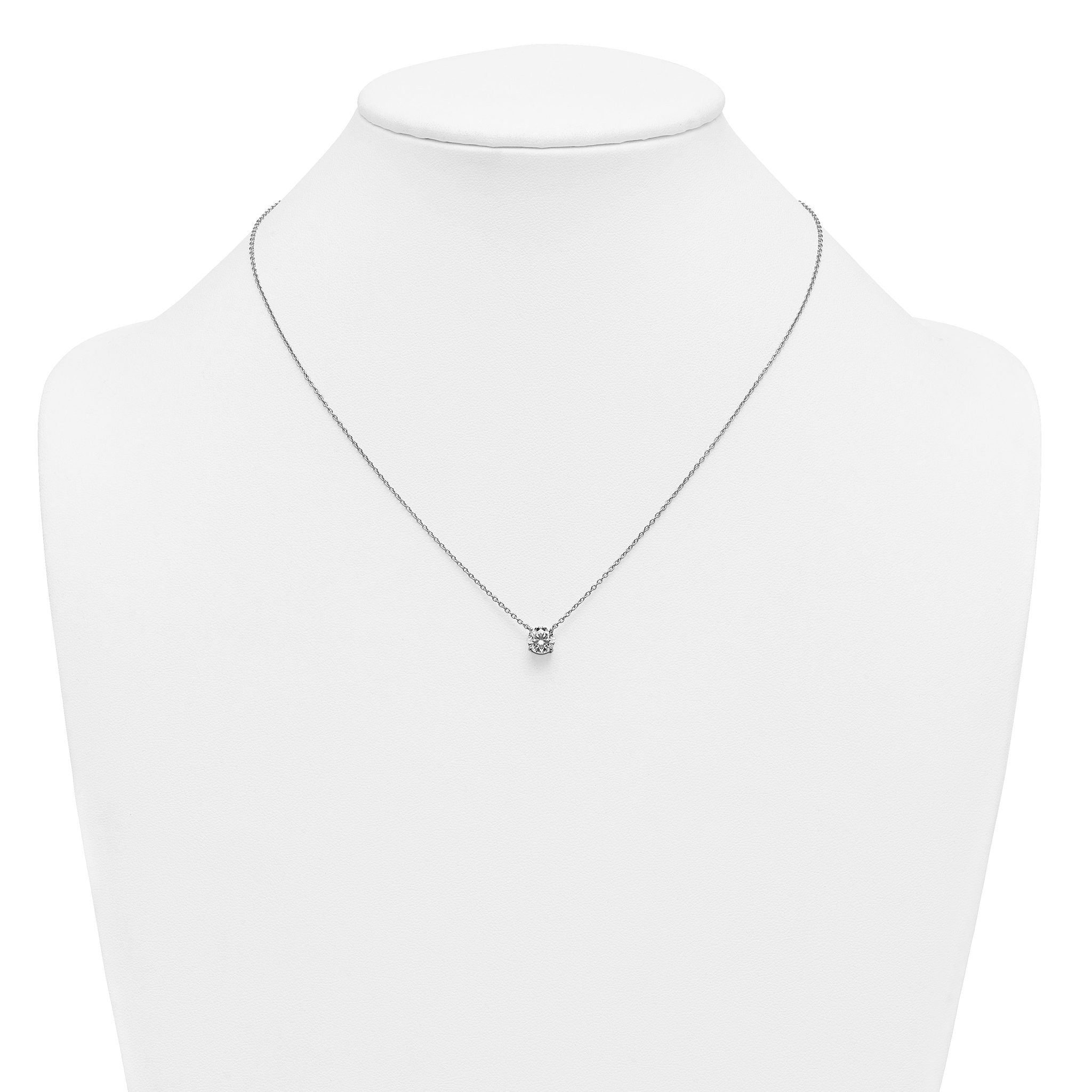 14k White Gold 1 carat Certified Lab Grown Diamond VS/SI+ G+ Round Complete Four Prong 18 inch Solitaire Necklace