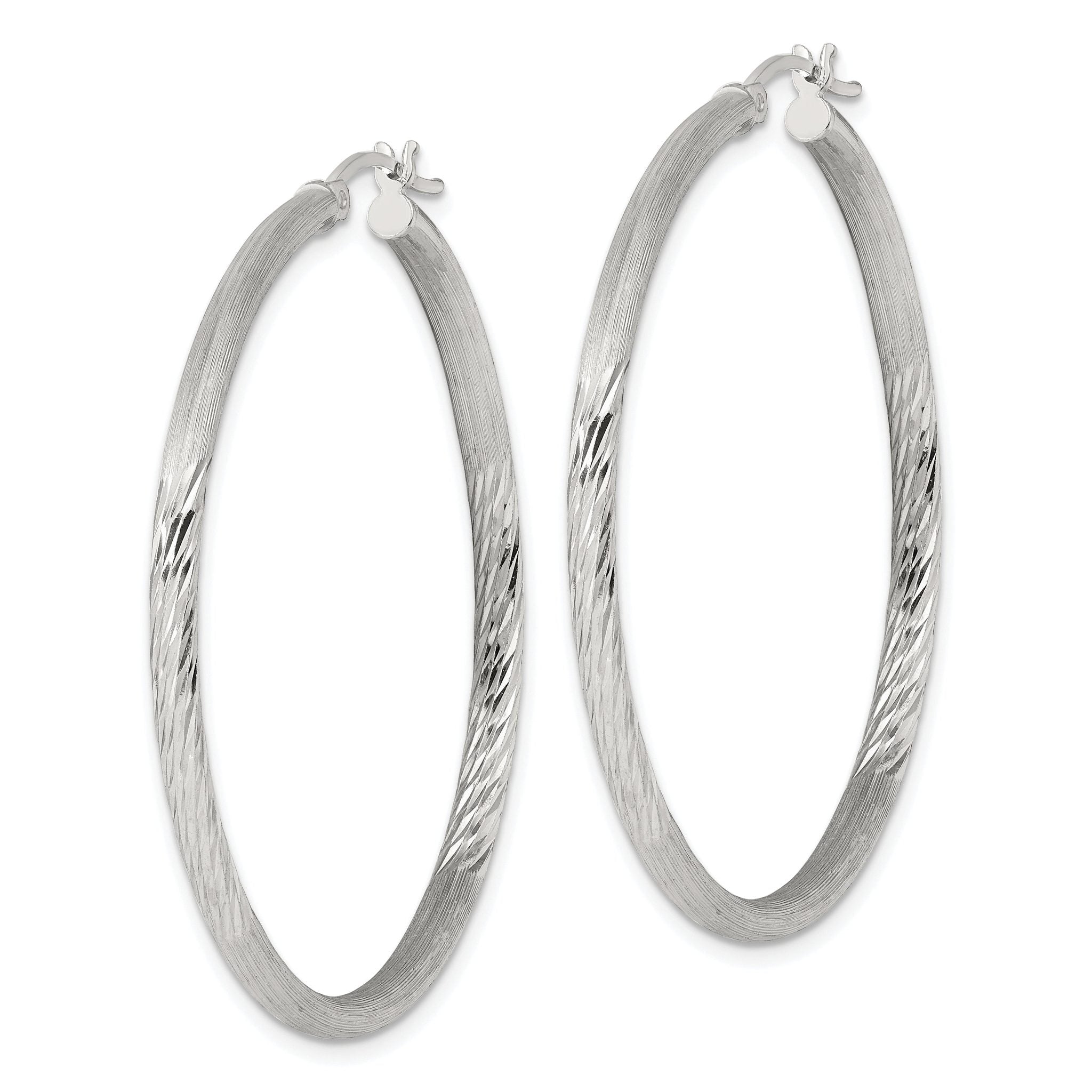 Sterling Silver 2.5mm Polished/Satin D/C Hoop Earrings Secondary image