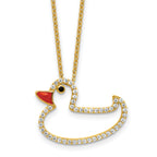 Cheryl M Sterling Silver Gold-plated Polished Black and White CZ Enameled Duck 16 Inch with 2 Inch Extension Necklace