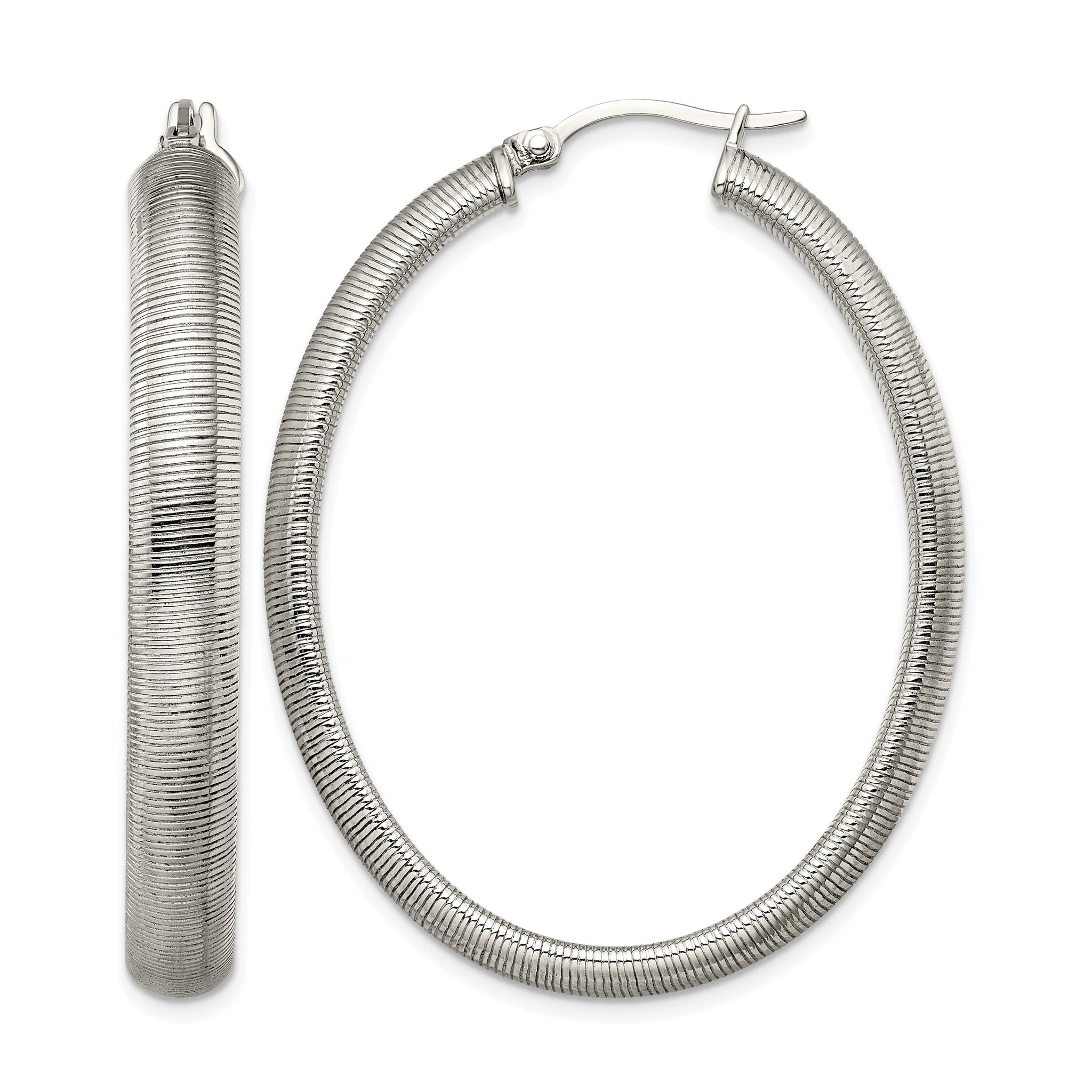 Stainless Steel Polished Oval Textured Hoop Earrings for Women Main image