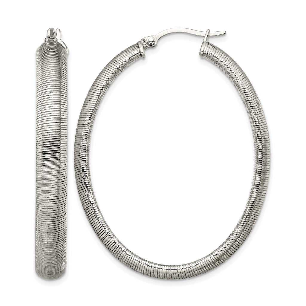 Stainless Steel Polished Oval Textured Hoop Earrings for Women