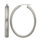 Stainless Steel Polished Oval Textured Hoop Earrings for Women