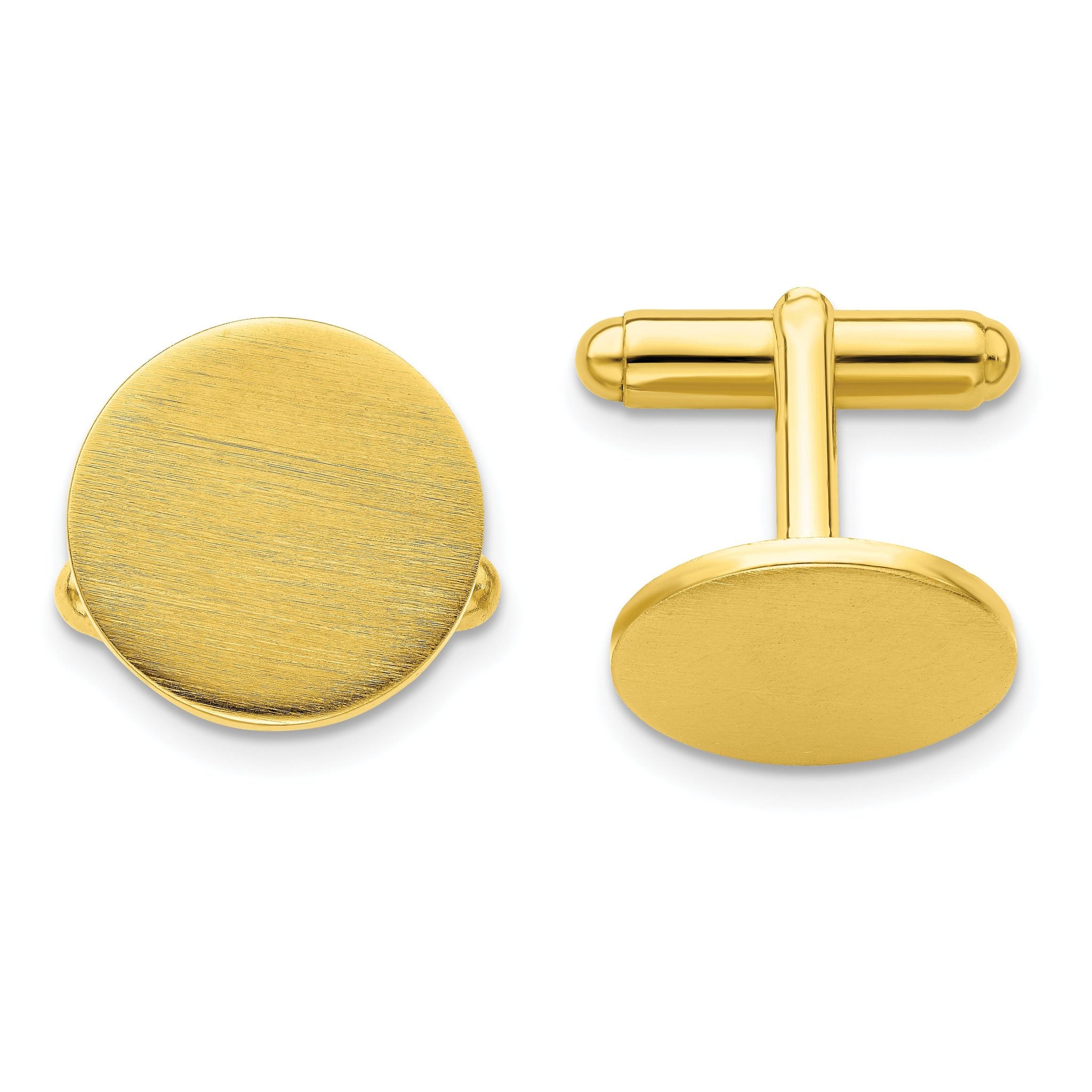 Gold-Plated Satin Round Engravable Cuff Links by Kelly Waters Main image