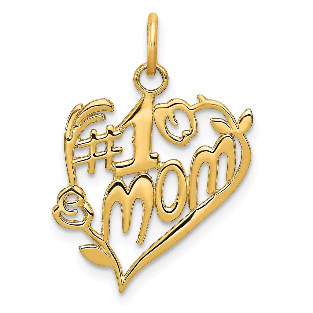 14K Gold #1 Mom Heart Charm with Polished Elegant Finish