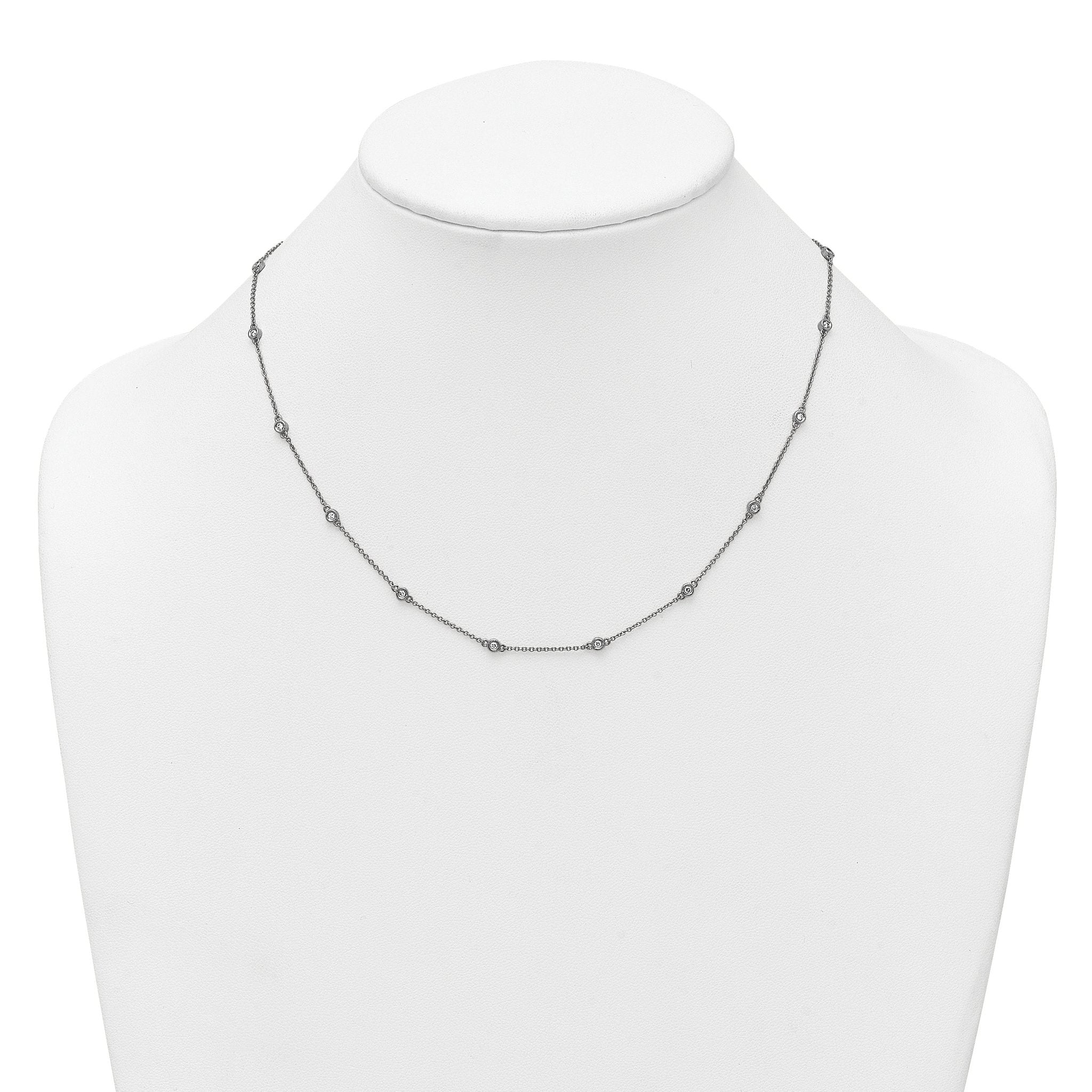 14k White Gold Complete 1/4 carat Bezel-set Diamond and Cable Chain 16-Station 16 inch Necklace