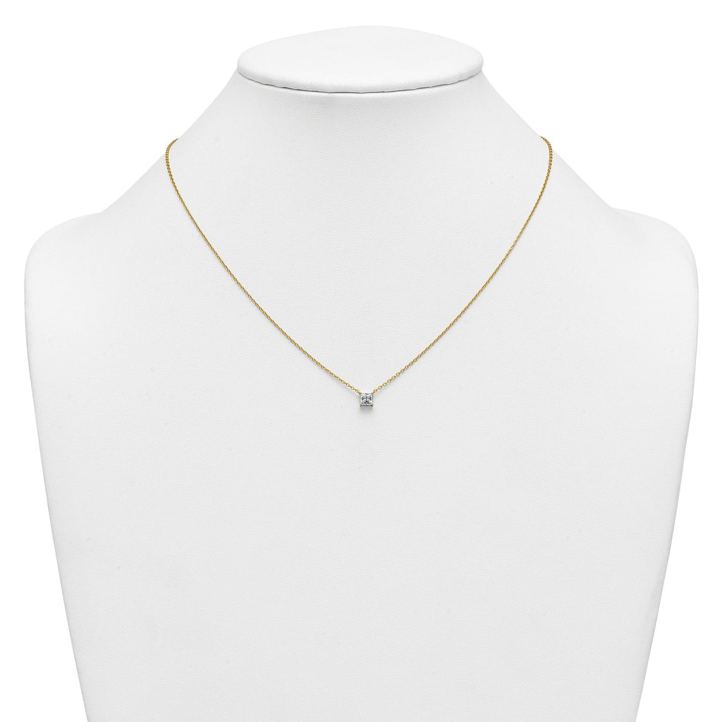 14k 1/2 carat Lab Grown Diamond VS/SI+ G+ Princess Complete 18 inch Four Prong Pendant Necklace