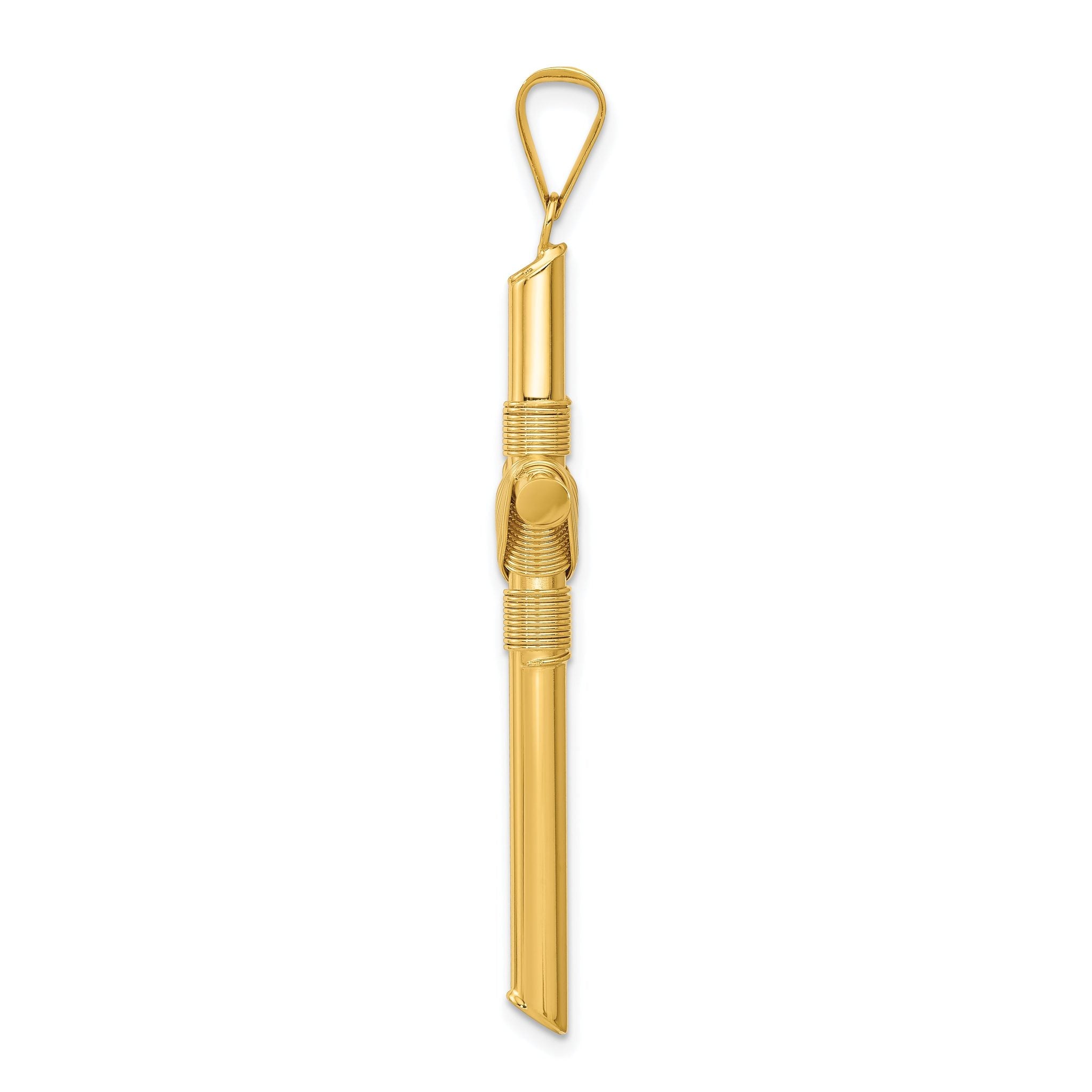 14K Gold Polished Cross Pendant with 3D Center Wrap Design