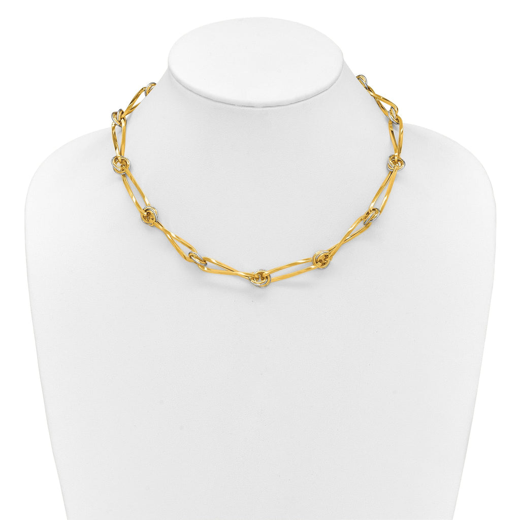 14K Two-tone Polished and Diamond-cut Fancy Link Necklace