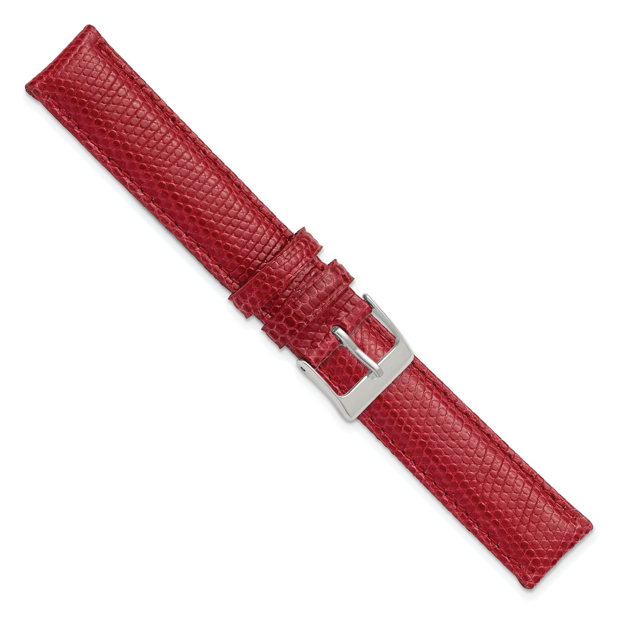 18mm Red Genuine Lizard Leather with Silver-tone Buckle 7.5 inch Watch Band