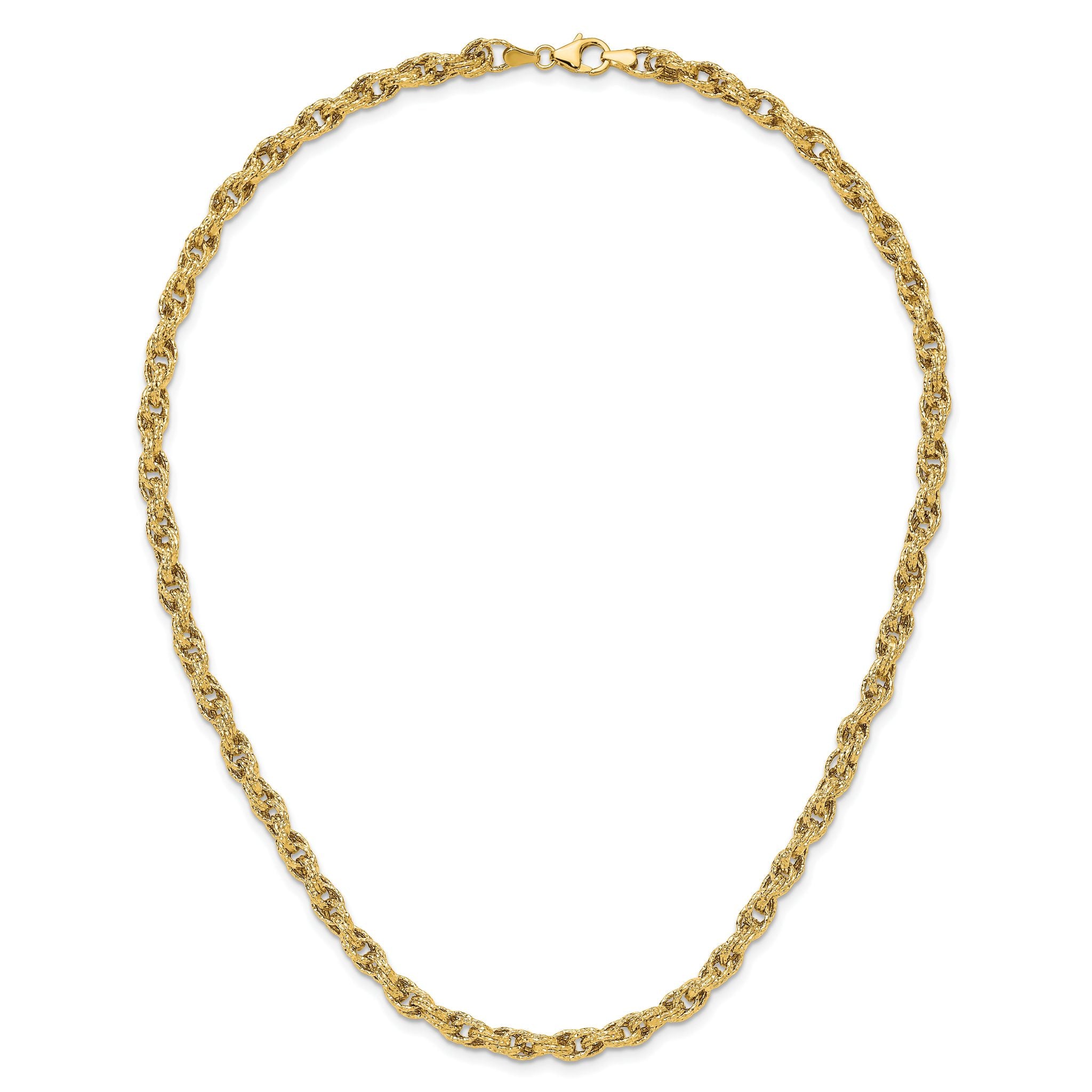 14K Polished/Textured/Dia-cut Twisted Link Necklace