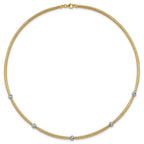 14k Polished with Rhodium 5-Station Diamond-cut Beads 4mm Flexible Mesh 18 inch Necklace