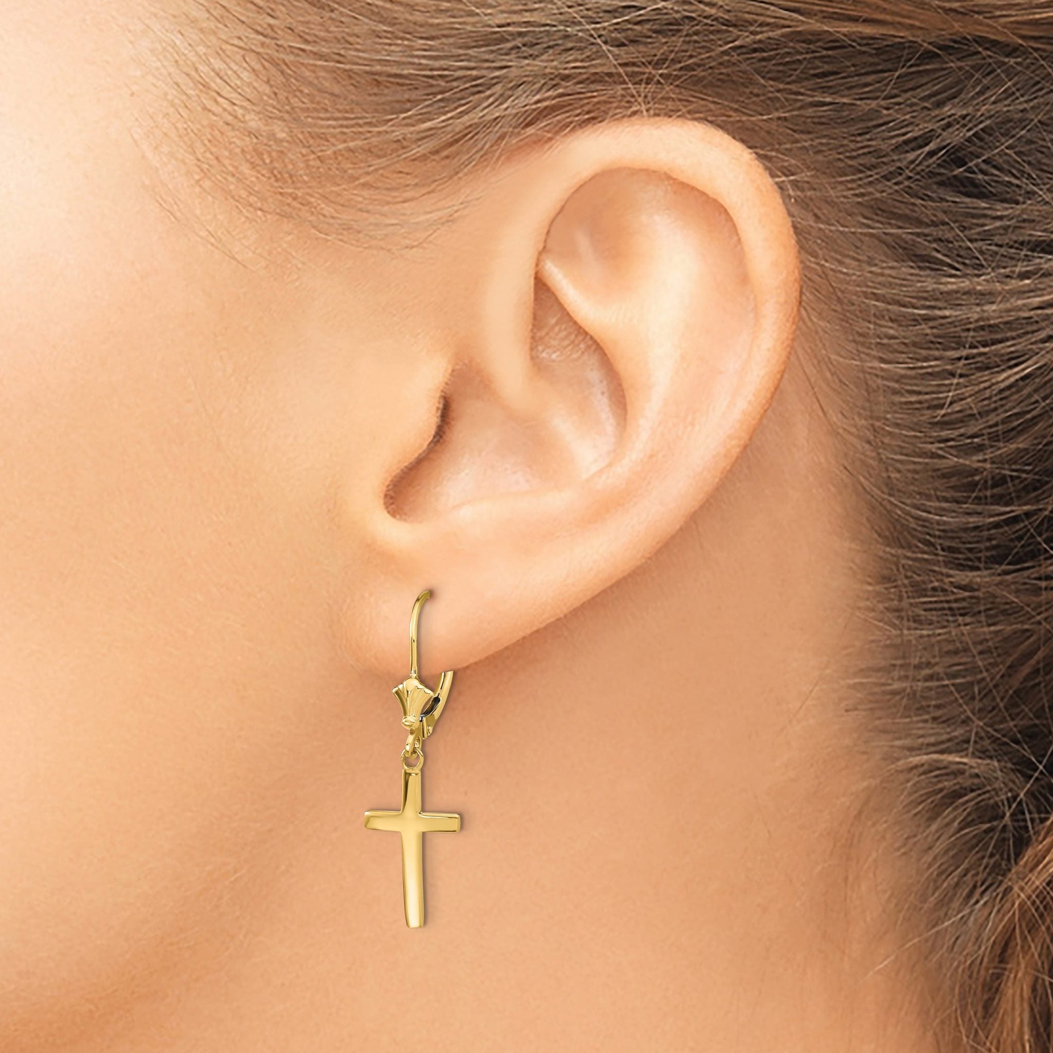 14k Polished Cross Dangle Leverback Earrings Secondary image