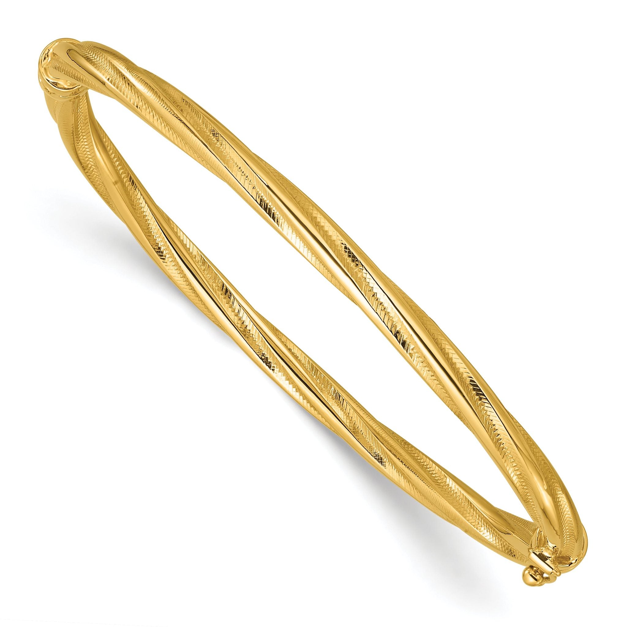 14K Polished and Textured Twist Hinged Bangle Main image