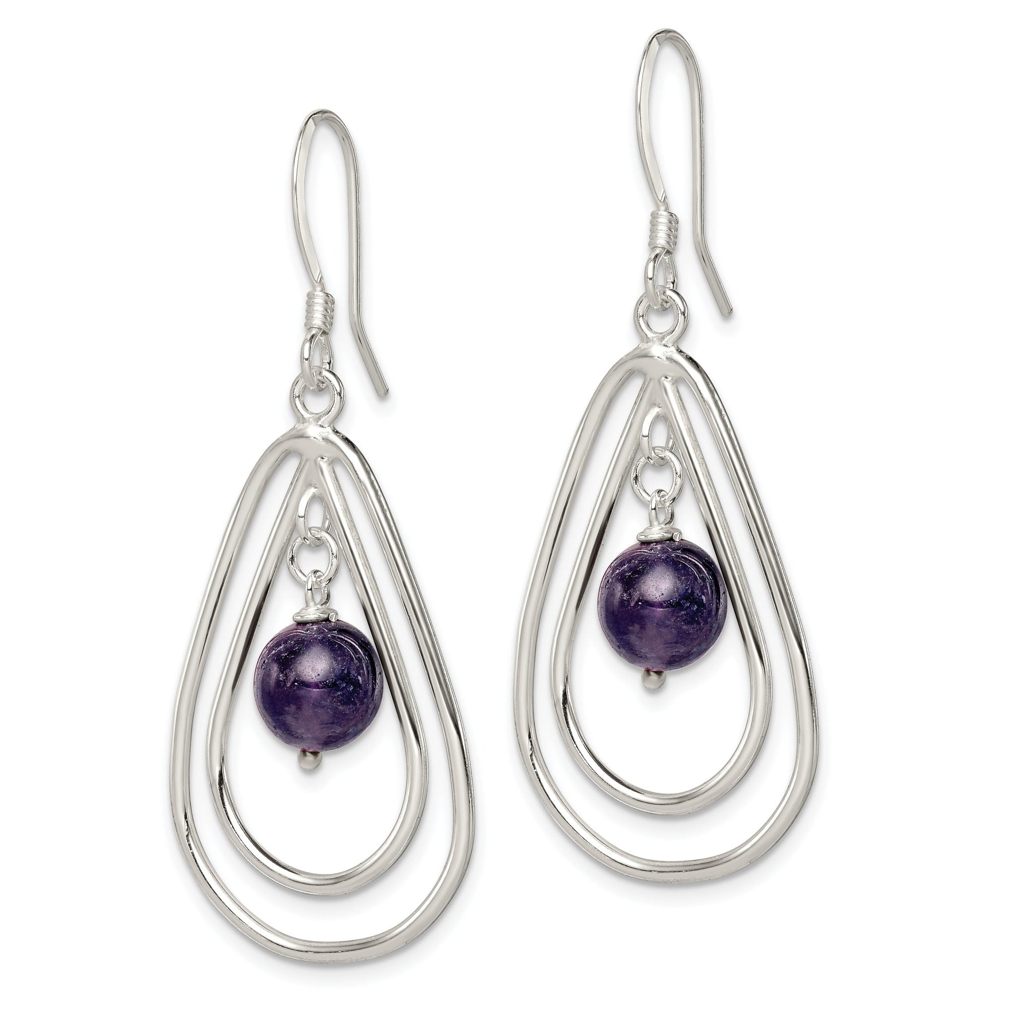 Sterling Silver Polished Amethyst Teardrop Dangle Earrings Secondary image