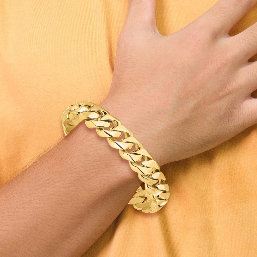 14K 8 inch 14mm Hand Polished Fancy Traditional Link with Box Catch Clasp Bracelet