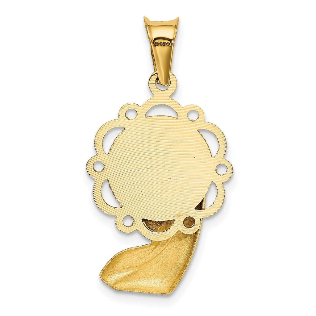 14K Gold Rhodium Accented Mary Pendant with Satin Polished Finish