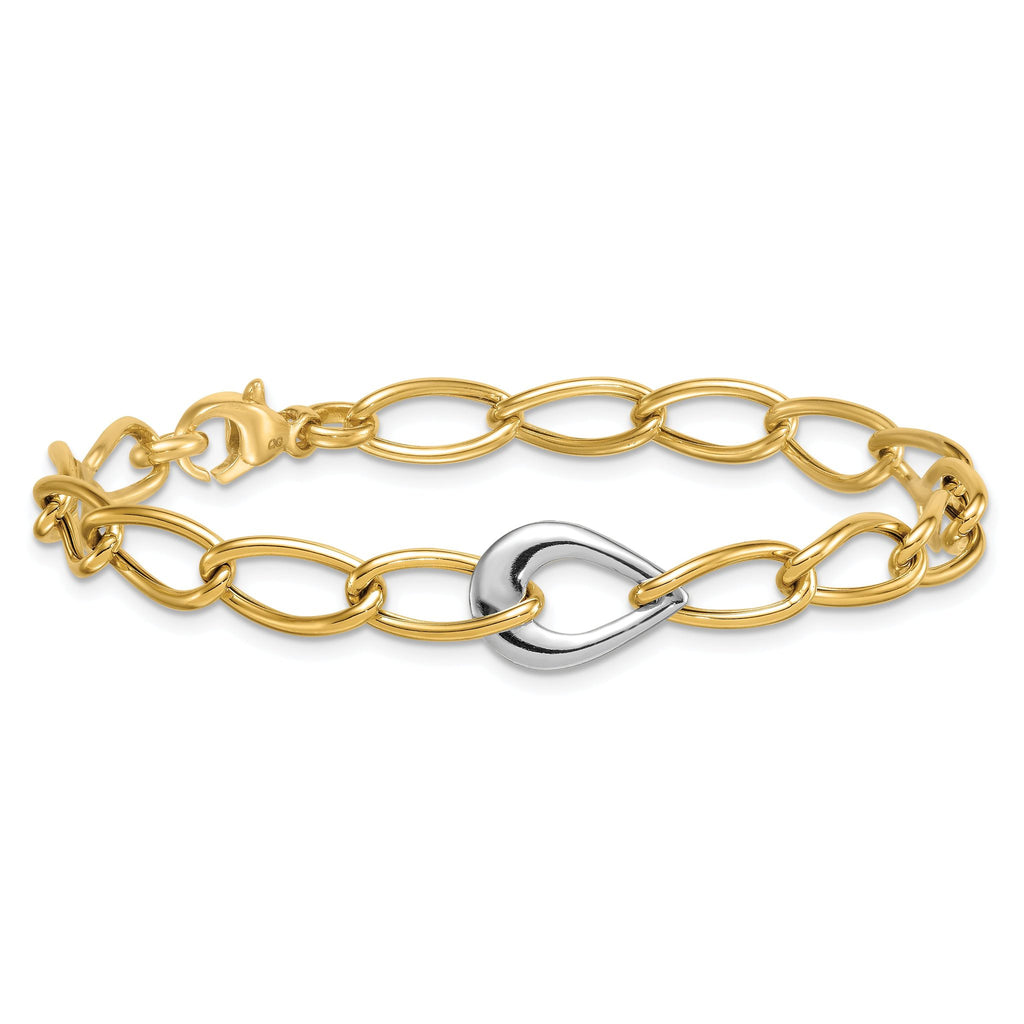 14k Two Tone Polished 6.5mm Fancy Curb Link With Teardrop 7.75 inch Bracelet