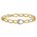 14k Two Tone Polished 6.5mm Fancy Curb Link With Teardrop 7.75 inch Bracelet