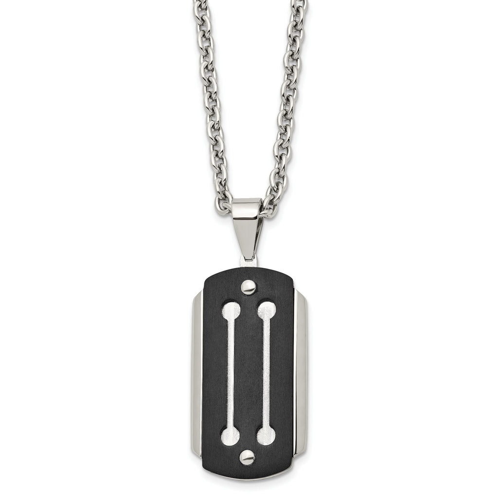 Black IP Brushed Dog Tag Necklace in Stainless Steel, 24in